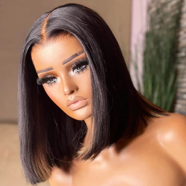 Peluca Bob corto de densidad 180%, peluca de encaje transparente 13x4, pelucas de cabello humano brasileño 100%, pelucas Bob con cierre de encaje recto 4x4 para mujeres