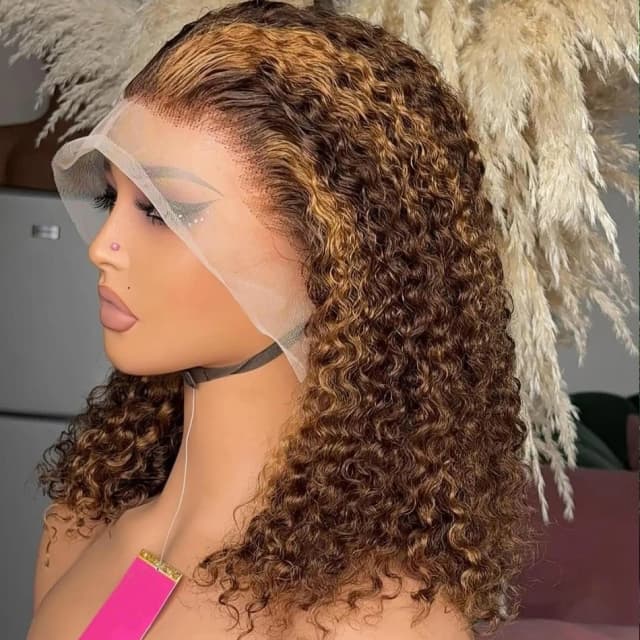 Resaltar el cabello humano peluca Bob corto 13x4 peluca con malla Frontal rizada onda profunda prearrancada peluca Frontal de encaje transparente 250 de densidad