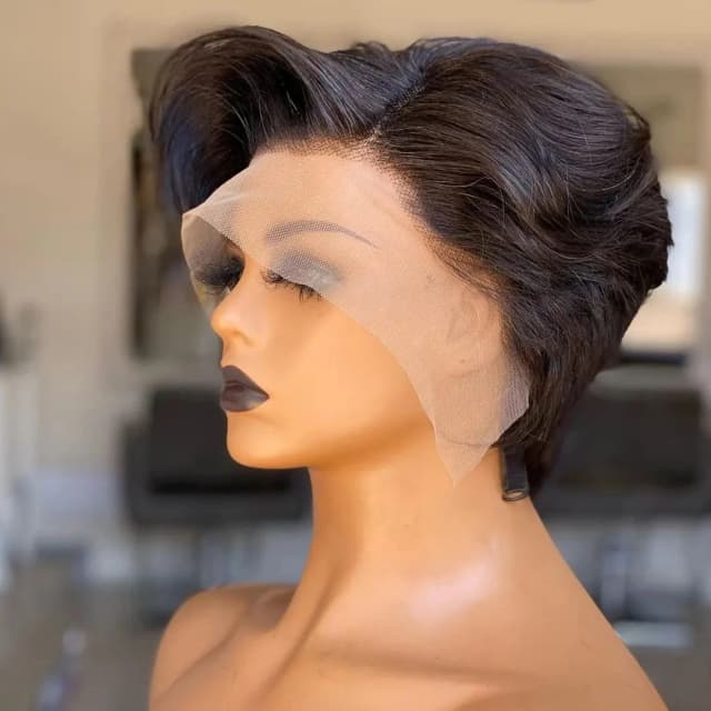 Peluca recta de corte Pixie, pelucas de cabello humano 13x4, peluca de Bob corto de encaje transparente, peluca de encaje con división en T, cabello humano brasileño para mujeres