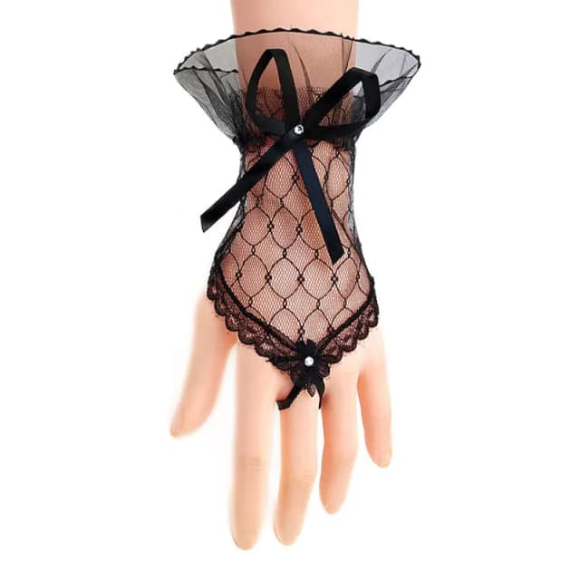 Mangas con lazo para mujer, mangas cortas para brazo, puños de encaje, pulseras, guantes de Color sólido, guantes de encaje de hilo de red, accesorios