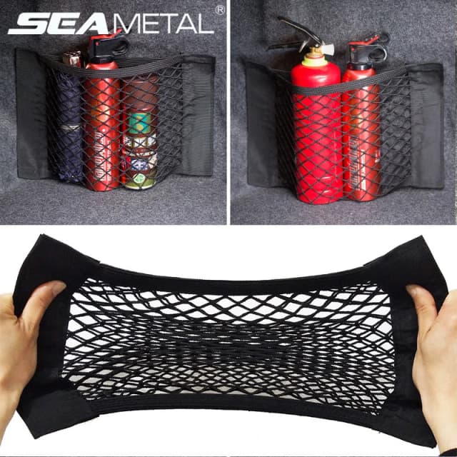Organizador de malla para maletero de coche, red de almacenamiento para el asiento trasero, bolsa Universal para maletero, cinta mágica automática, accesorios interiores