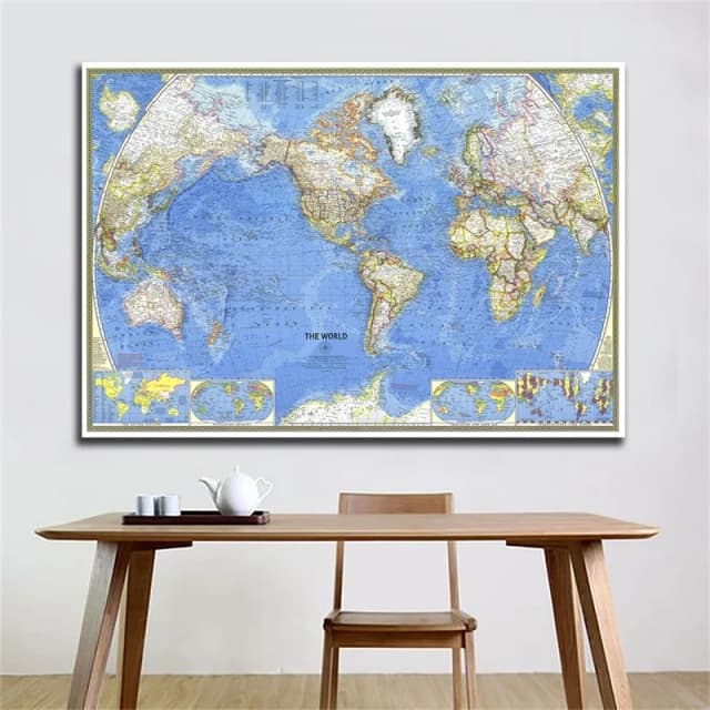 1PC 1965 世界地図 A2-59*42 センチメートル世界地図不織布背景壁ポスター紙リビングルームホームオフィス用品