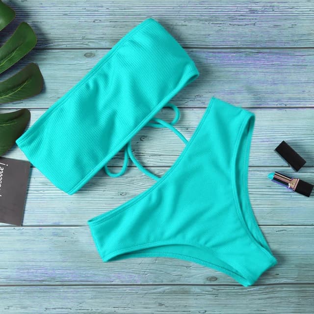 2025 nuevo Bikini para mujer, traje de baño de cintura alta sin tirantes, Bikini Sexy de Color puro, traje de baño acolchado para mujer, Monokin