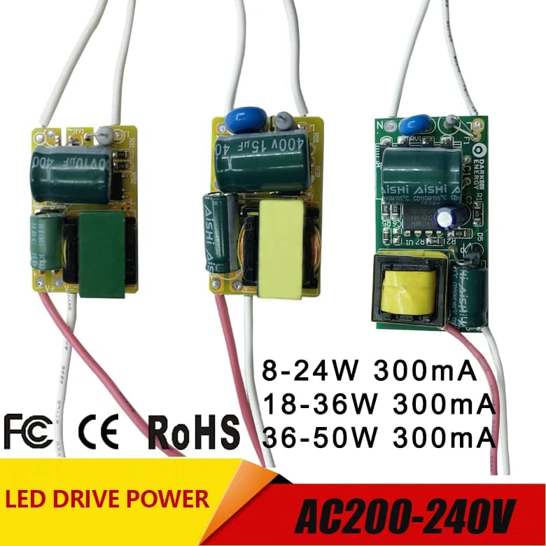 Voltaje de entrada: AC200-240V 8-24W, salida: DC24-75V, corriente de salida: 280-300mA, ± 5%, tamaño: 32x20x13mm, 18-36W, voltaje de entrada: AC200