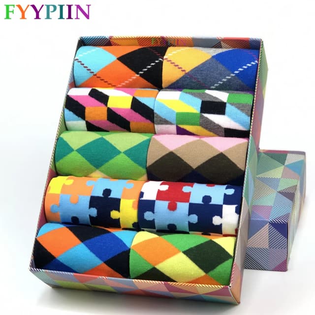 Calcetines clásicos de gran oferta para hombre, calcetines informales para caballero de alta calidad, coloridos rompecabezas, calcetines felices, calcetines de algodón para vestido de fiesta de negocios para hombres