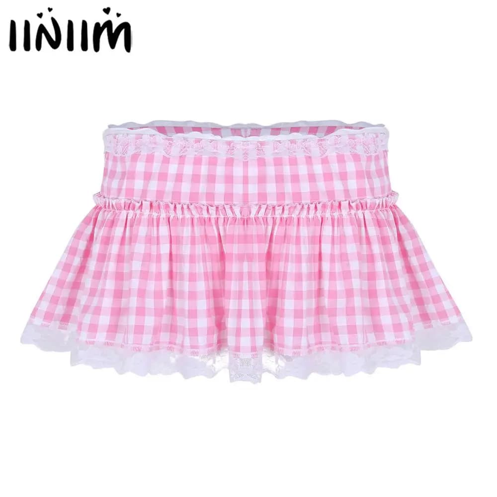 Falda corta de guinga para chicas escolares para mujer, minifalda plisada con dobladillo de encaje, minifalda Sexy de corte a para Cosplay