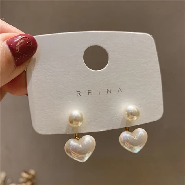 Nueva moda contratada corazón perla pendientes finos Joker dulce elegante temperamento mujeres pendientes colgantes