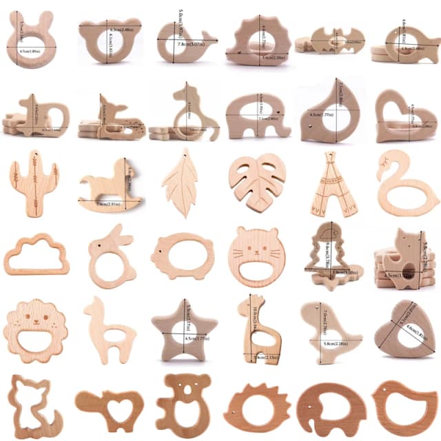 Mordedor para bebé, colgante de chupete de animales de madera sin BPA, haya, Koala, roedor, accesorios de gimnasio para bebé, colgante de dientes, productos para niños, 1 ud.