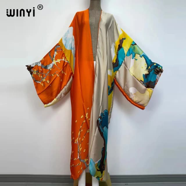 WINYI bikini rosa para mujer, cárdigan bohemio, cóctel de puntada, sexy, Maxi, vacaciones, manga de murciélago, KIMONO