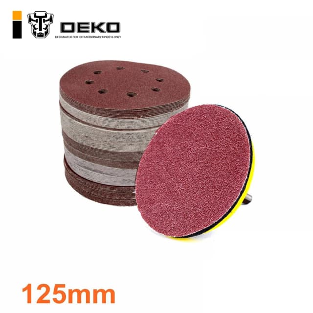 DEKO-papel de lija redondo de 125mm, disco de ocho agujeros, arena, 12 hojas, discos de pulido, herramientas abrasivas, 40 unidades por lote