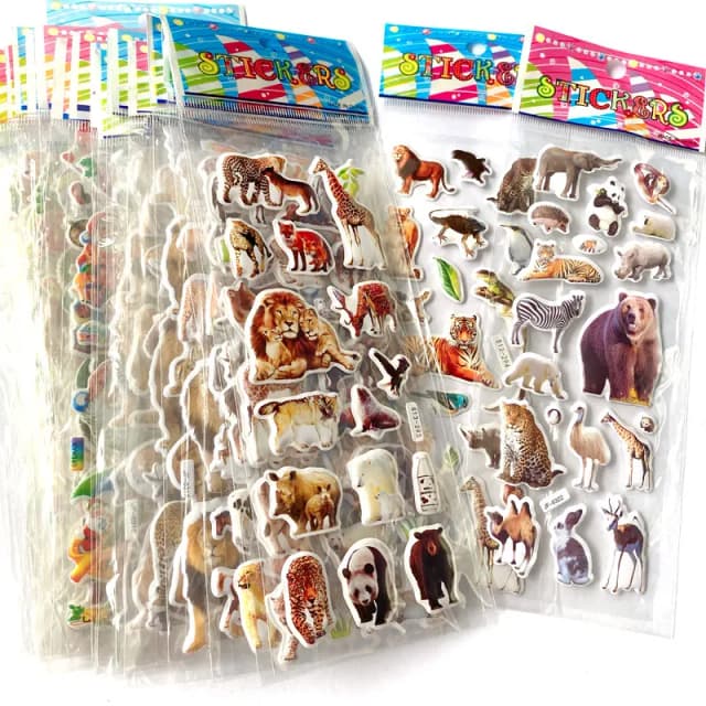 10 hojas de pegatinas hinchadas 3D, pegatinas de animales a granel, decoración para álbum de recortes, regalos de cumpleaños, Año Nuevo y Navidad para niños y niñas