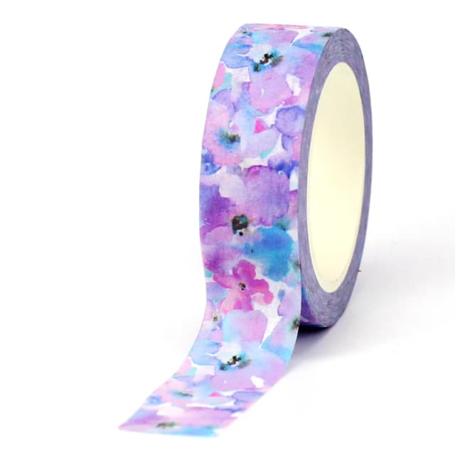 NUEVO 1 unidad. Cintas Washi decorativas de flores moradas de acuarela, 10M, para planificador, cinta adhesiva, papelería bonita