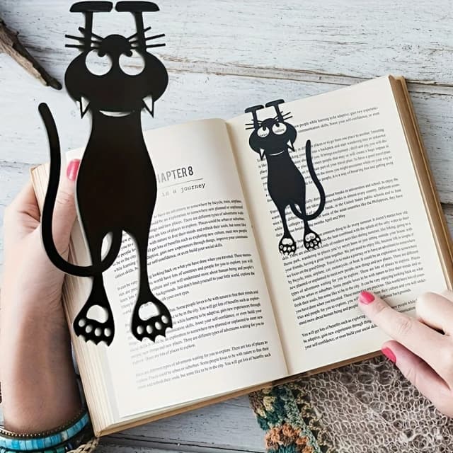 Marcapáginas ahuecados acrílicos de 1 a 5 uds., marcadores colgantes creativos de gatito negro ahuecados, regalos perfectos para amantes de la lectura