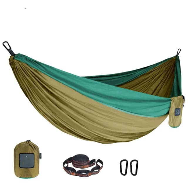 Hamaca para acampar para una sola persona al aire libre con hamaca de nailon a juego, tela de paracaídas de alta resistencia, cama colgante portátil