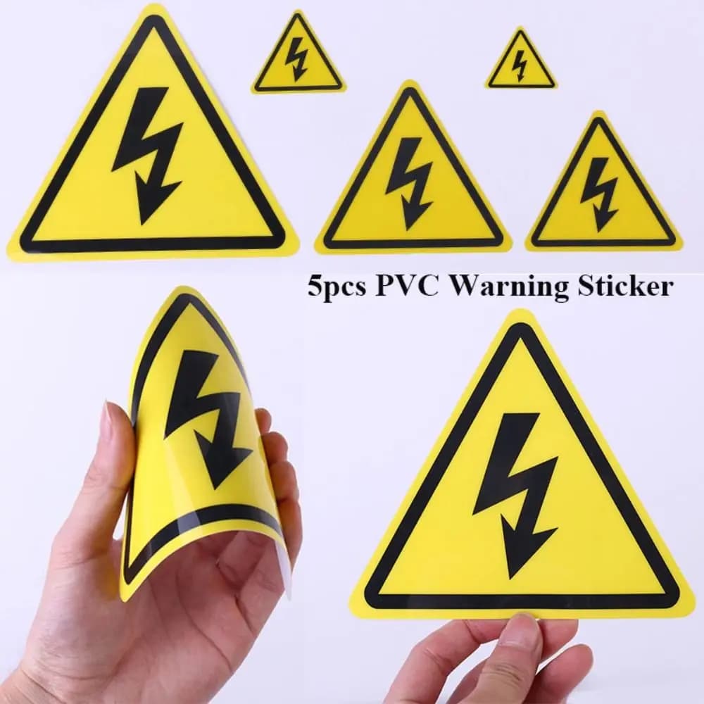 5 uds 3,6/5/8/10/15cm pegatina de advertencia accesorios de alta calidad etiquetas adhesivas de aviso de peligro amarillo caja eléctrica de peligro