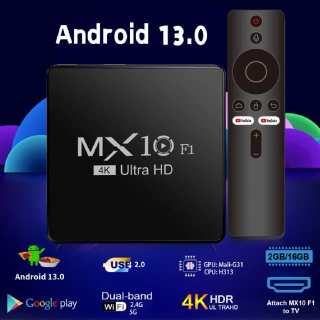 Decodificador de tv inteligente 4k con android 13 mx10 f1, receptor digital con certificado onn, venta al por mayor, 2024