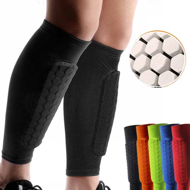 Espinilleras de fútbol de 1 piezas, mangas con espuma, Mangas de compresión para pantorrilla, almohadillas de panal, leggings deportivos y equipo de fútbol