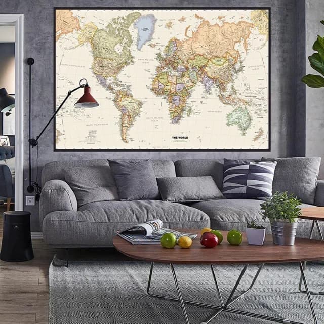 150x100cm Retro mapa świata szczegółowa mapa głównych miasta w każdym kraju włóknina płótno malarstwo salon dekoracja wnętrz