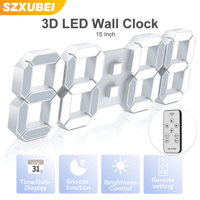 Reloj de pared LED 3D, reloj de pared Digital grande con Control remoto, despertador, pantalla de tiempo/fecha/temperatura, reloj de pared y mesa, diseño moderno