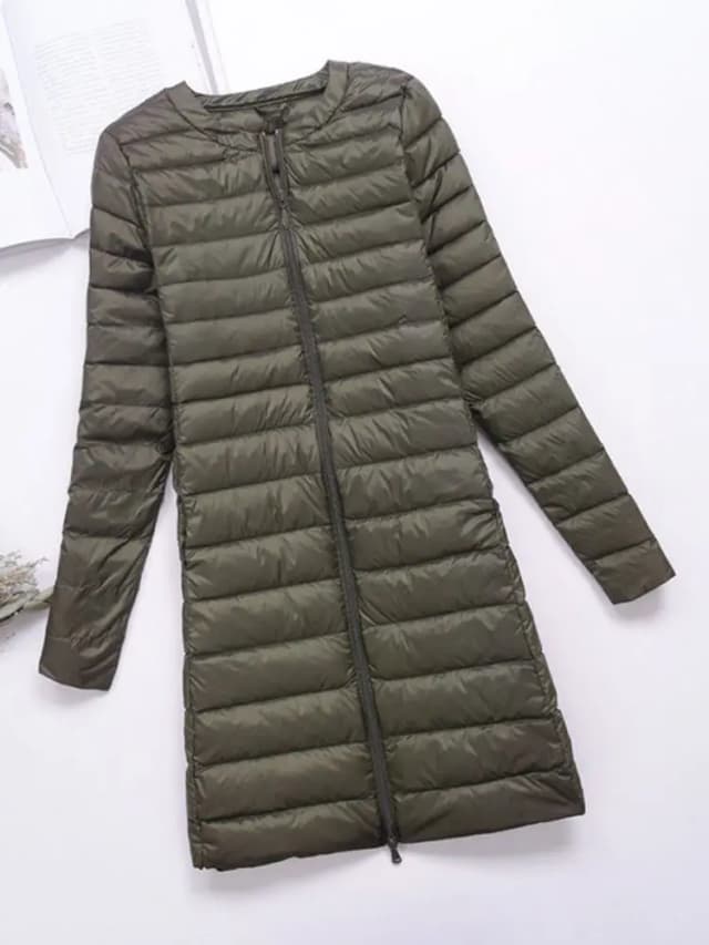 Abrigo ultraligero de plumón de pato para mujer, chaquetas de invierno sin cuello, abrigos largos ajustados portátiles, prendas de vestir exteriores, 0-10 ℃, novedad de 2024