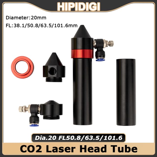 Boquilla de tubo de lente para cabezal láser de CO2 (diámetro exterior de 25 mm), boquilla de aire de 20 FL (38,1/50,8/63,5/101,6 mm) para máquina de grabado láser de CO2.