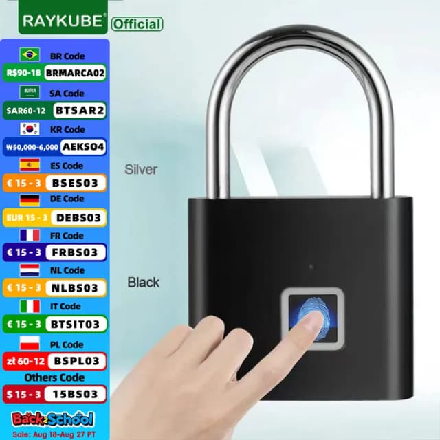 Candado de huella digital inteligente RAYKUBE P2, candados biométricos de aleación de Zinc impermeables con batería recargable incorporada
