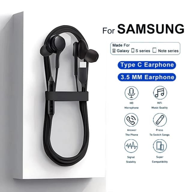 Auriculares con cable tipo C para Samsung Galaxy S23 S21 S22 Ultra Plus, auriculares de 3,5 mm, accesorios A54 A34 A53 A53