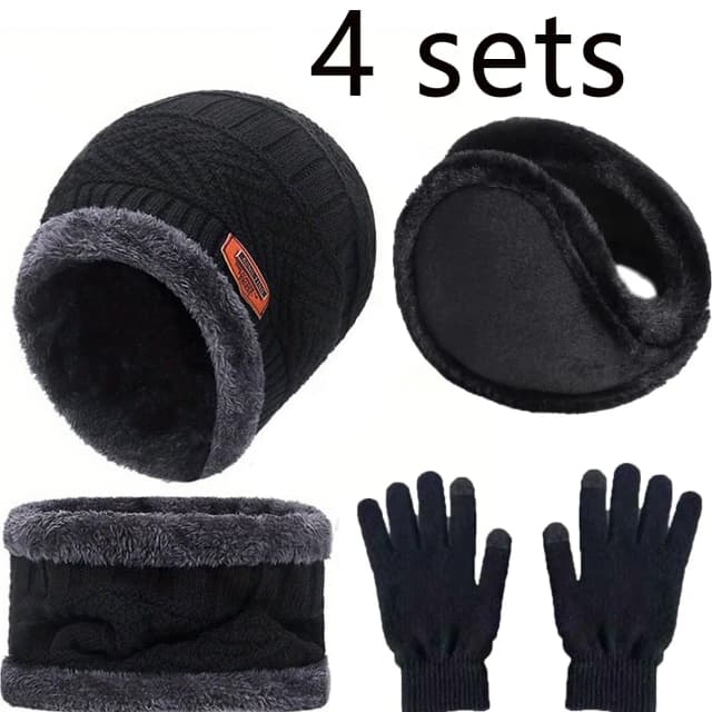 Conjuntos de 2/4 Uds. De gorro de terciopelo cálido para hombre, bufanda, guantes, conjunto para hombres y mujeres y niñas, gorro para montar al aire libre, gorros, bufanda con protección para el cuello