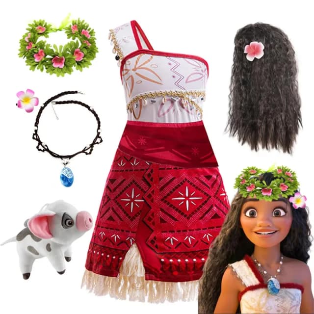 Novo filme moana 2 vestido para meninas traje de aventura menina princesa roupas extravagantes crianças vaiana carnaval festa colar porco conjunto