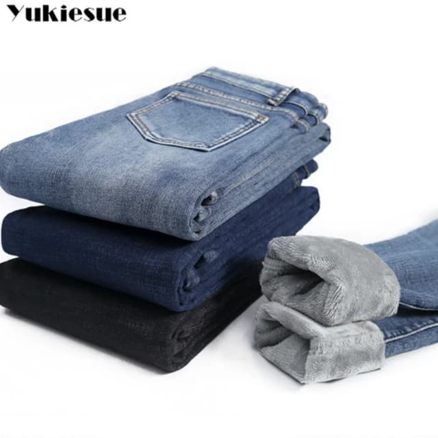 Pantalones vaqueros ajustados de cintura alta de terciopelo grueso para mujer de invierno pantalones pitillo de mezclilla informales elásticos ajustados cálidos de lana simples para mujer
