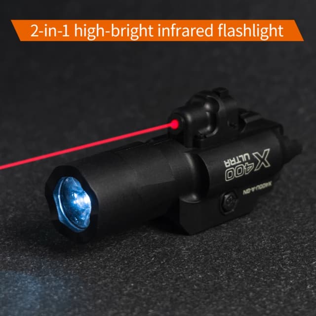 Linterna táctica X400U con mira láser, luz blanca de modo dual y láser rojo, interruptor de un botón, aleación de aluminio para aviones, rápida