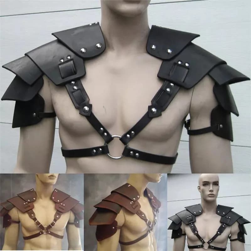 Armadura de hombro de guerrero vikingo Medieval, gladiador, caballero samurái, pauldrons, gótico, Steampunk, cinturón de cuero PU, armadura, disfraz de Cosplay