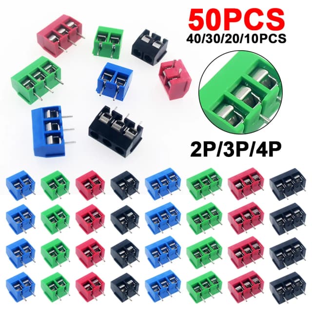 10/50 Uds bloque de terminales PCB conector paso 5,0mm KF301 Pin recto 2P 3P tornillo PCB bloques de terminales Kit surtido de conectores