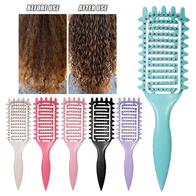 Cepillo de peinado 3 en 1 para rizar, cepillo de pelo hueco para desenredar, peine de pelo enredado, herramientas de estilismo para dar forma a los rizos