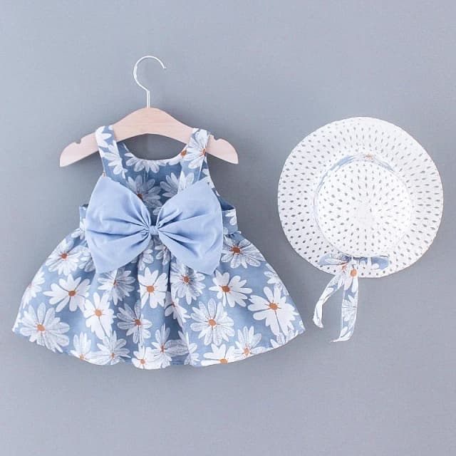 (Niñas de 0 a 3 años) Vestido nuevo de verano para niñas con estampado floral, vestido de princesa dulce y fresco para todos los días con lazo