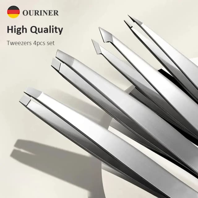 Juego de pinzas para cejas Ouriner, 4 Uds., pinzas para cejas de acero inoxidable, juego de herramientas de belleza profesional para el crecimiento interior del vello Facial