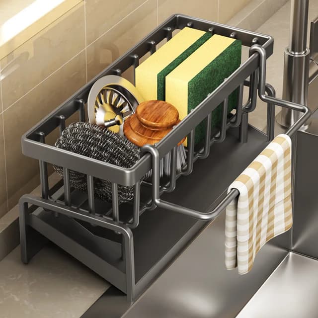 Estante de almacenamiento de especias de cocina con escurridor, organizador de fregadero de instalación, estante montado en grifo para accesorios de cocina del hogar
