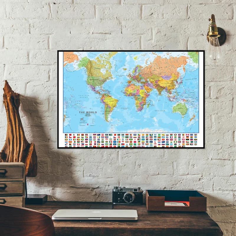 Mapa del mundo en inglés de 90x60cm, mapa educativo, pintura en lienzo, carteles e impresiones, decoración de pared para suministros escolares de oficina