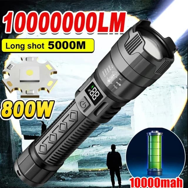 Linterna LED ultrabrillante, linterna táctica con Zoom de largo alcance recargable tipo C de 2000LM, linterna de pesca para acampar de emergencia al aire libre