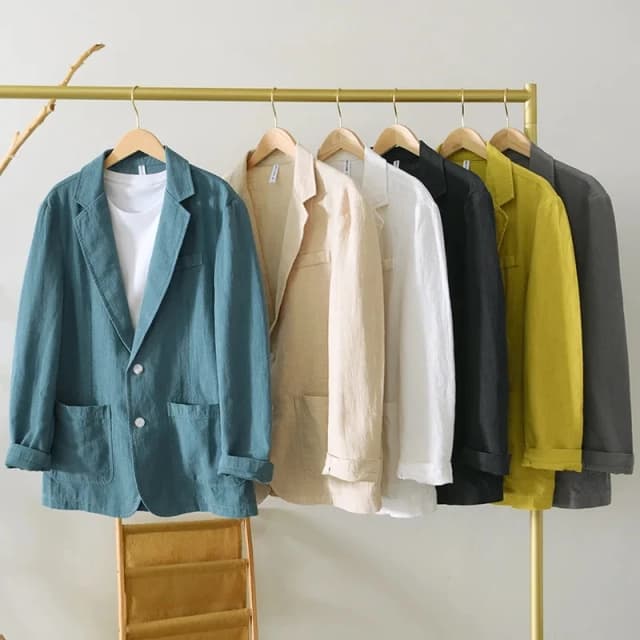 Abrigo de traje de lino y algodón blanco para hombre, chaqueta Blazer fina informal ajustada de Color puro para primavera y verano, cómoda y transpirable