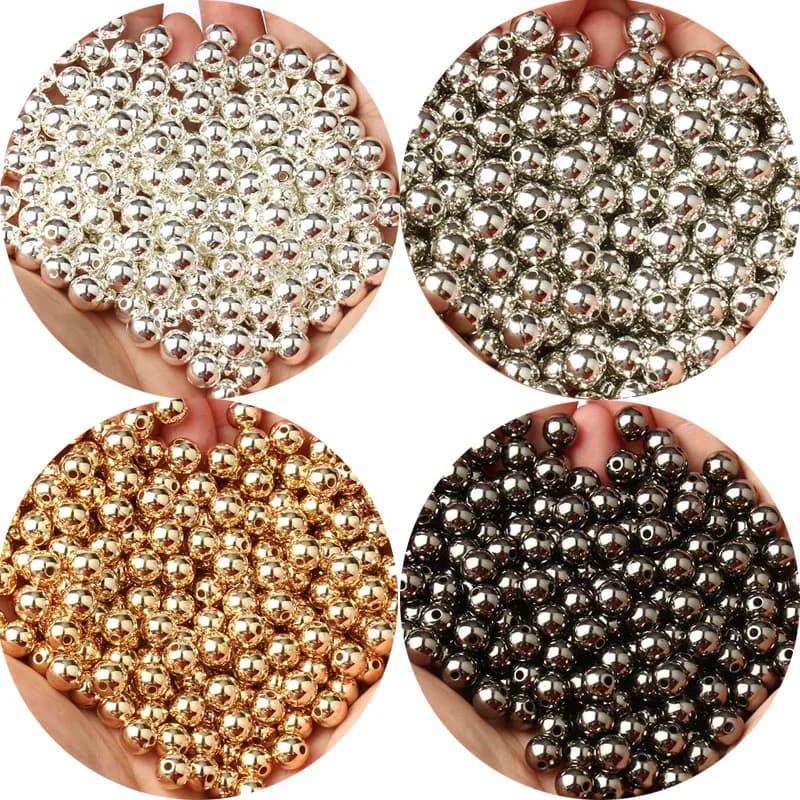 Cuentas espaciadoras redondas de 3/4/6/8/10/12mm CCB, cuentas de bolas sueltas lisas de Color dorado y plateado para pulsera, accesorios para hacer joyería DIY