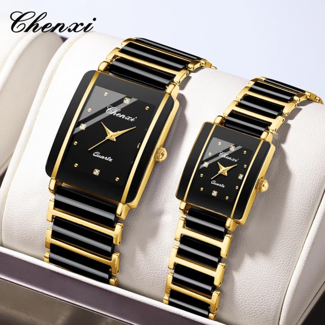CHENXI 104A resistente al agua marca superior relojes de pareja de lujo reloj para mujeres hombres con correa de cerámica simulada relojes para damas