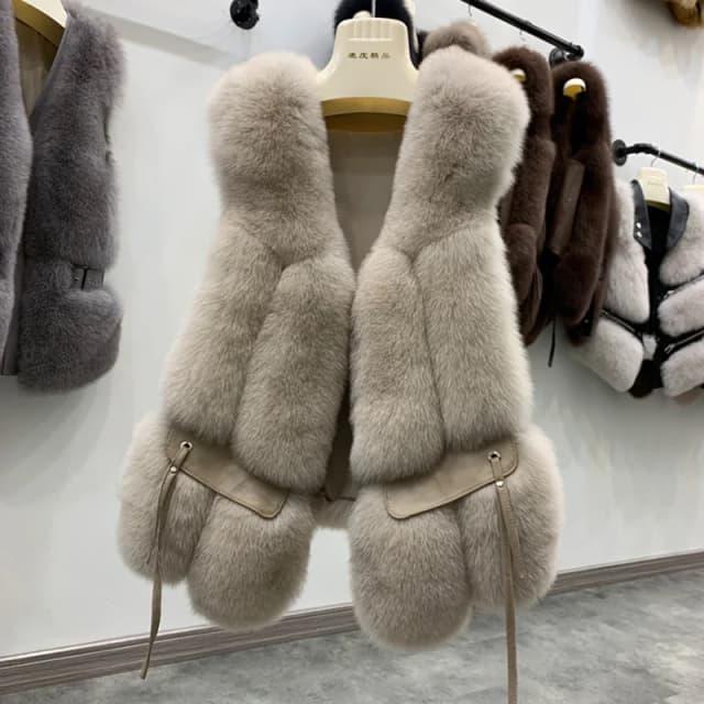 Chaleco de piel de zorro Natural para mujer, chaqueta sin mangas, 100% auténtica, cálida, de calidad, para Otoño e Invierno