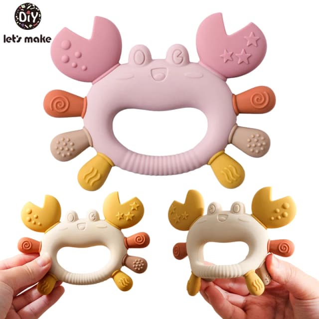 Mordedor de silicona para bebé, juguetes para bebé de 0 a 6 meses, sin BPA, juguetes para la dentición, mordedor con anillo de madera de cangrejo, juguetes para bebé de silicona Reborn