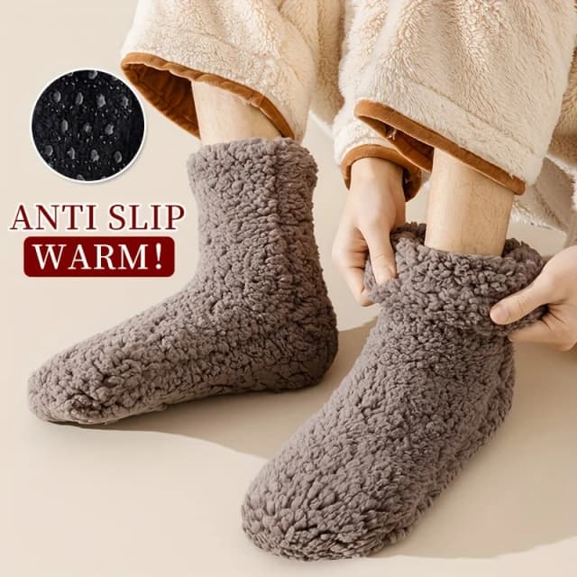 1 par de calcetines térmicos para dormir para hombre, calcetines cómodos antideslizantes de silicona de alta calidad para mujer, calcetines suaves de Color sólido a la moda, calcetines de suelo gruesos