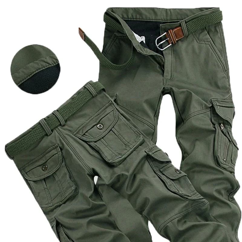 Pantalones de invierno para hombre, pantalones gruesos de carga cálidos, pantalones casuales de lana con bolsillos, pantalones de piel de talla grande 38 40, moda suelto holgado Joger para hombre