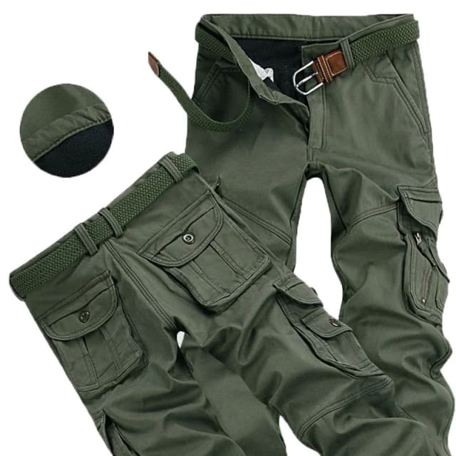 Pantalones de invierno para hombre, pantalones gruesos de carga cálidos, pantalones casuales de lana con bolsillos, pantalones de piel de talla grande 38 40, moda suelto holgado Joger para hombre