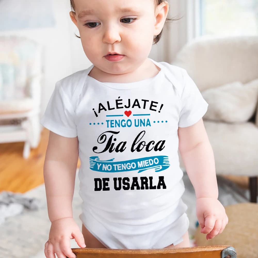 Stay Away, tengo una tía loca, no tengo miedo para usar su mameluco para bebé, mono infantil divertido, trajes de mono de manga corta para recién nacido