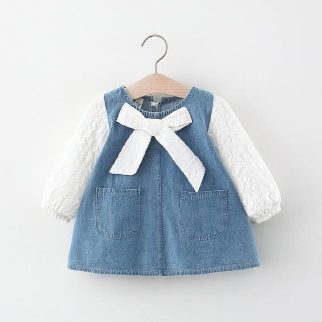 Ropa de primavera y otoño para niñas recién nacidas, trajes con lazo, vestido vaquero, disfraz para niñas pequeñas, vestidos de cumpleaños de 1 año