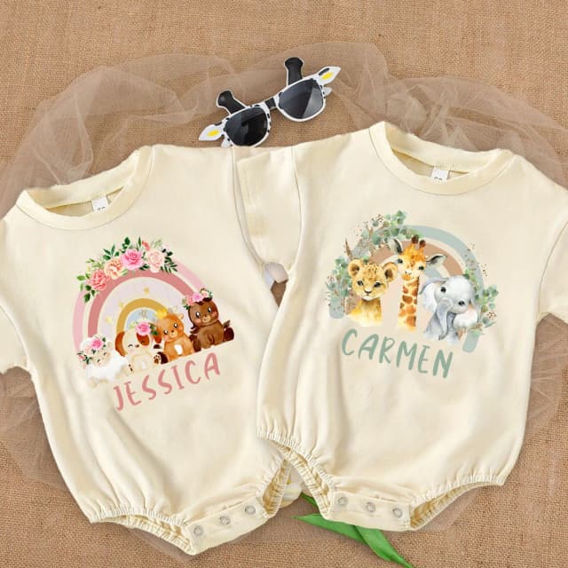 Pelele personalizado de arcoíris con nombre y burbujas, ropa infantil para fiesta de cumpleaños en la jungla, mono de gran tamaño para bebé, mono bonito salvaje